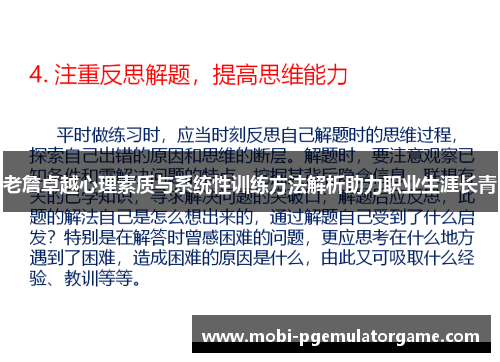 老詹卓越心理素质与系统性训练方法解析助力职业生涯长青