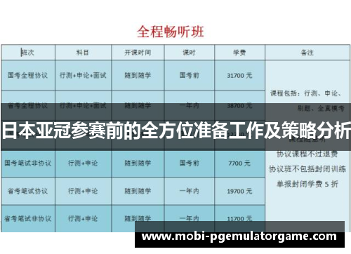 日本亚冠参赛前的全方位准备工作及策略分析
