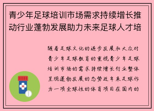 青少年足球培训市场需求持续增长推动行业蓬勃发展助力未来足球人才培养